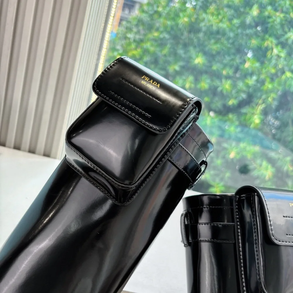 Prada Glossy Black Over the Knee Boots